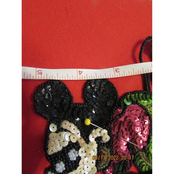 Vintage Mickey Mouse Applique Roller Skates sequence green purple beaded eyes - Picture 4 of 5